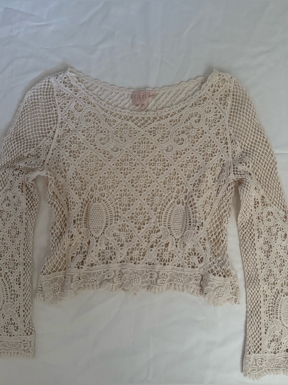 Cream Crochet Knit Long-Sleeve Top